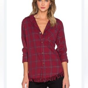 Current/Elliott The Prep School Shirt, Syrah Tinsel Plaid Size 3 is large